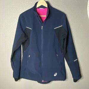 Asics Running Jacket‎ Blue/ Black, Fuchsia Inside,  Women's Size Large